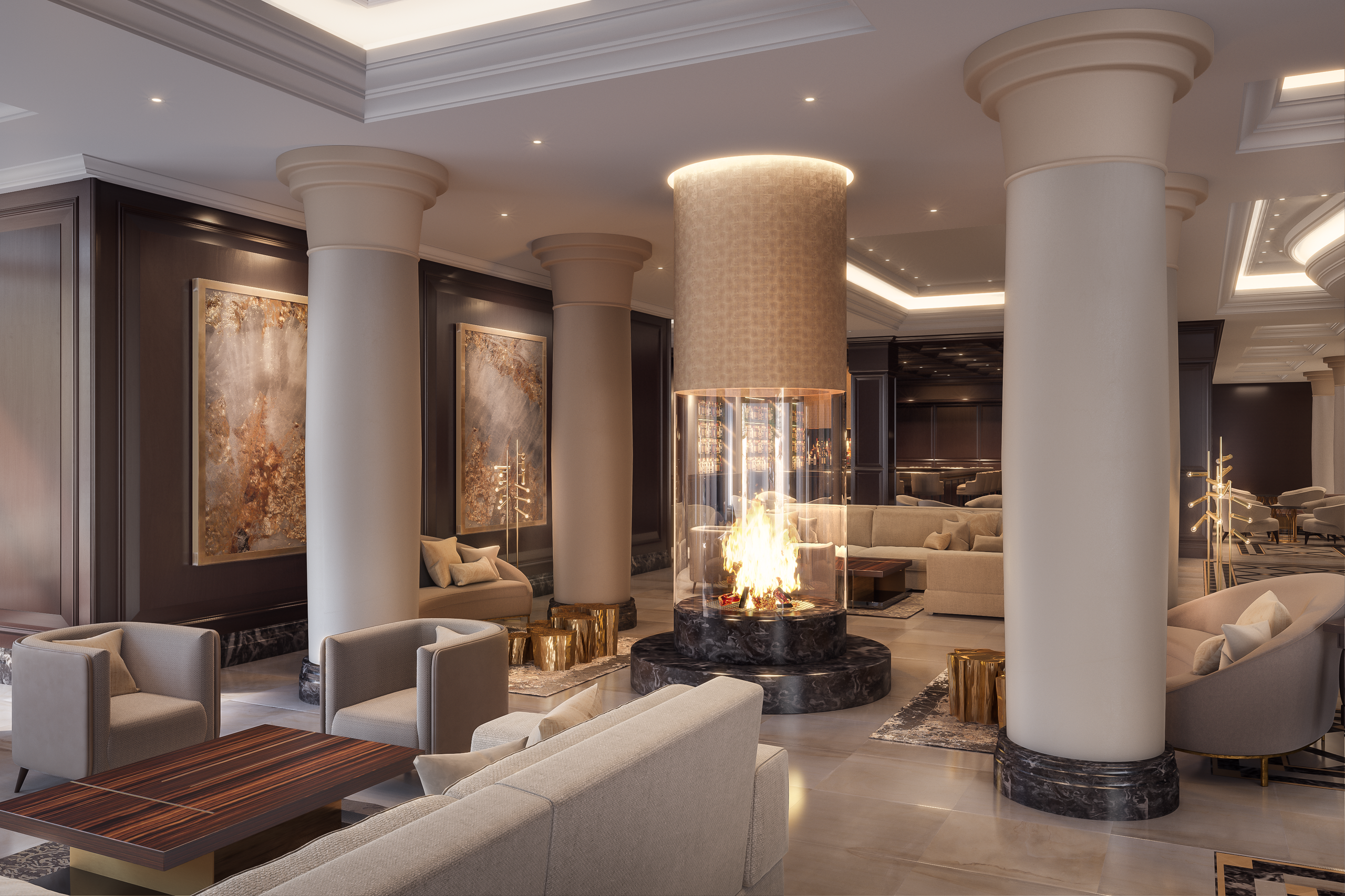 Luxusklasse, 3D Rendering, Architekturvisualisierungen, Ritz Carlton Berlin, Innenvisualisierung, Raumbilder, Lounge