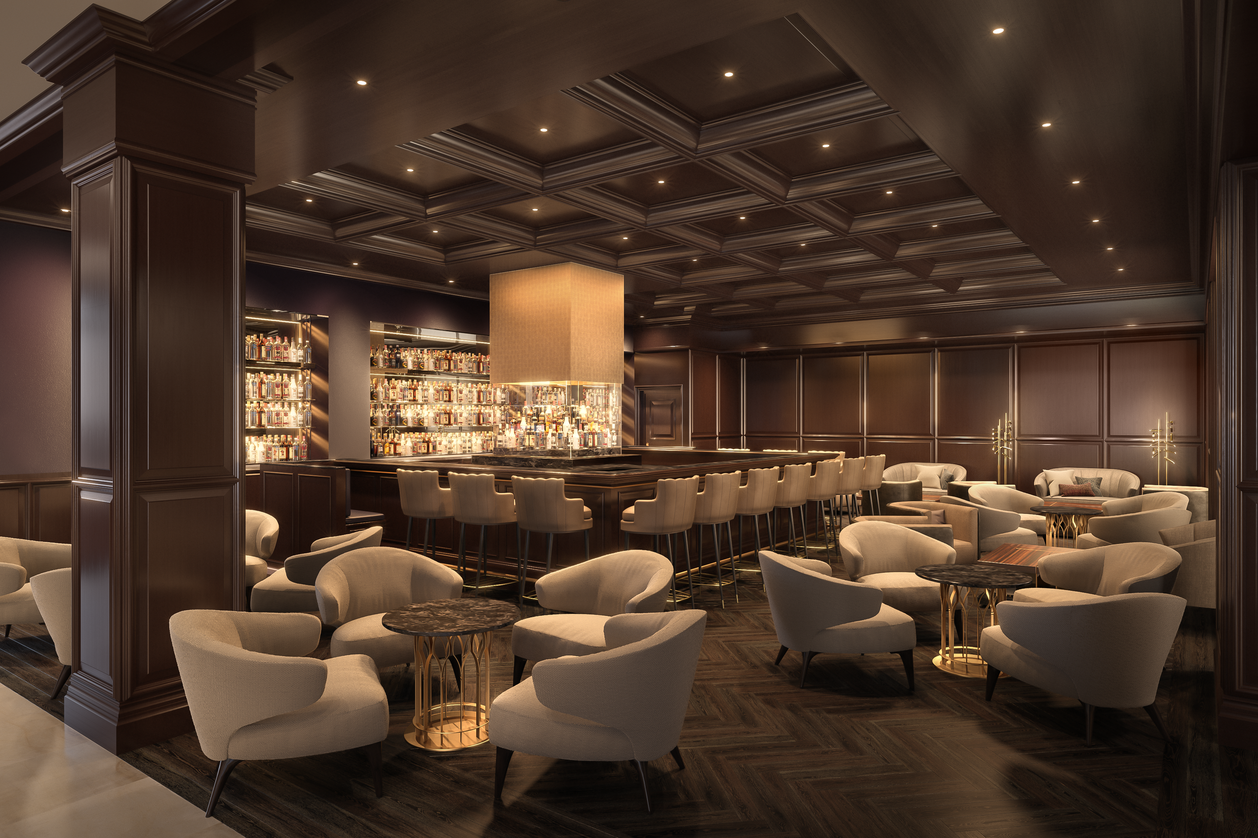 Luxusklasse, 3D Rendering, Architekturvisualisierungen, Ritz Carlton Berlin, Innenvisualisierung, Raumbilder, Bar