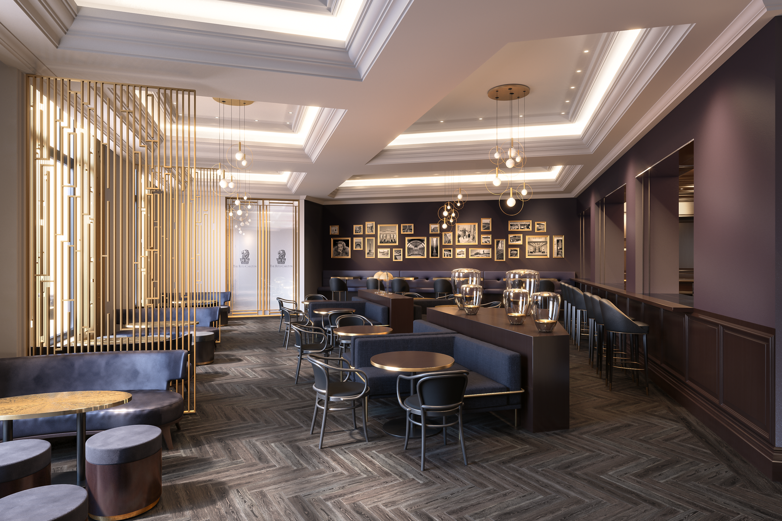 Luxusklasse, 3D Rendering, Architekturvisualisierungen, Ritz Carlton Berlin, Innenvisualisierung, Raumbilder, Brasserie