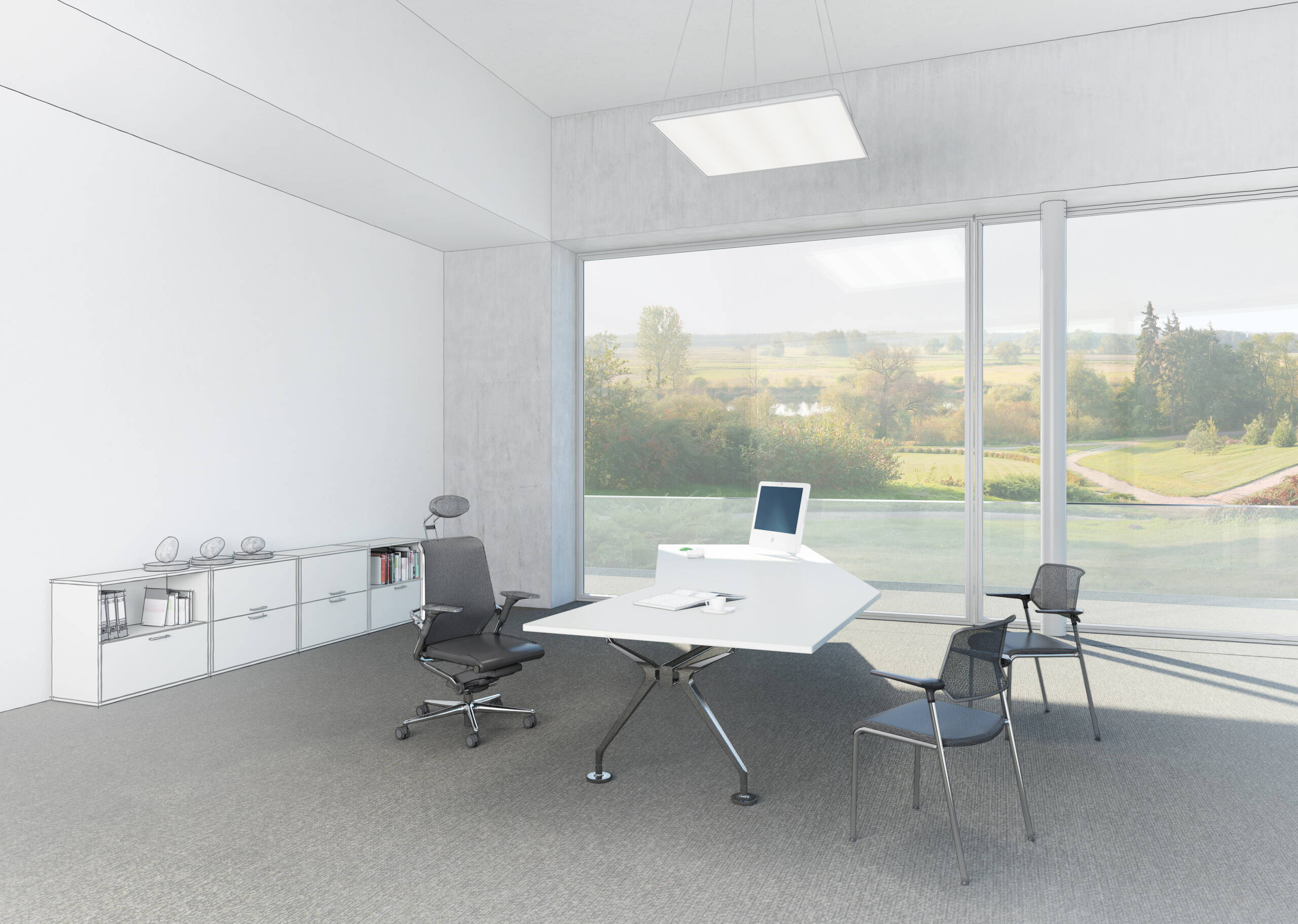 Wettbewerbsvisualisierung, Interstuhl, Messstetten, Einzelbüro, Innenvisualisierung, Raumbilder, 3D Rendering, Produktvisualisierungen